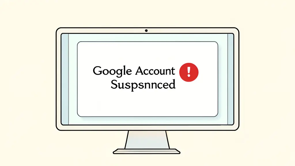 A close-up of a computer screen showing a 'Google Account Suspended' notification with a red warning icon, suggesting the danger of black-hat SEO.