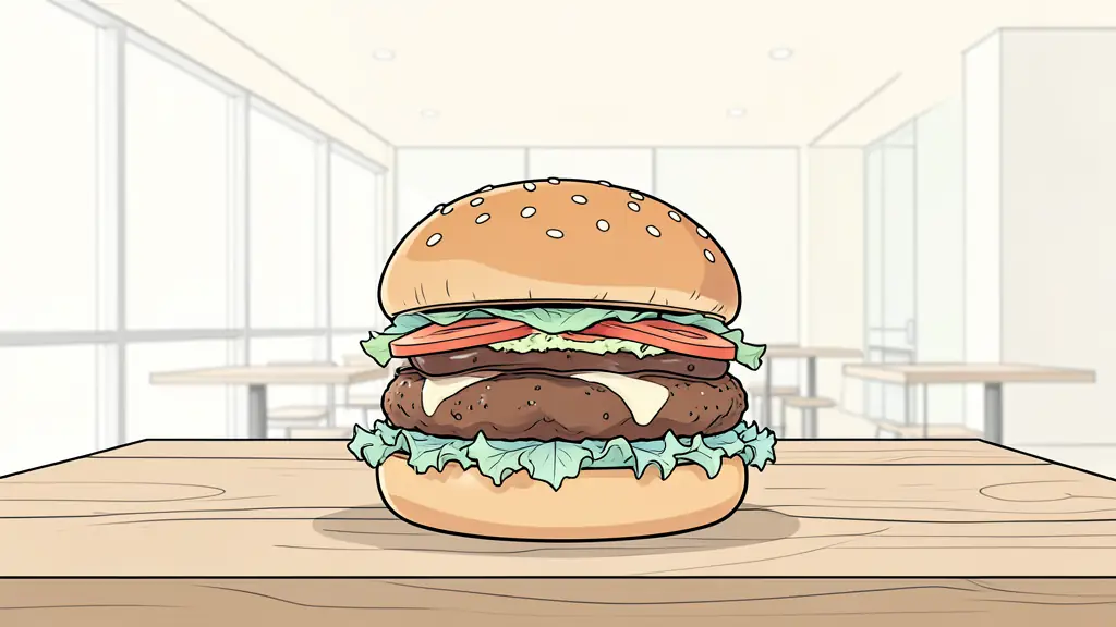 A high-resolution close-up of a gourmet burger on a wooden table in a brightly lit modern restaurant interior, showcasing a professional Google Business Profile photo style